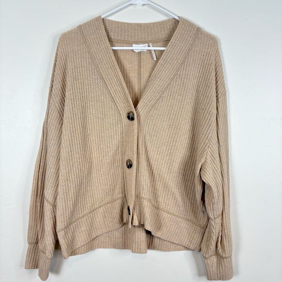 Urban Outfitters Out From Under Oversized Waffle Tan Button-Up Cardigan Small - Picture 1 of 9